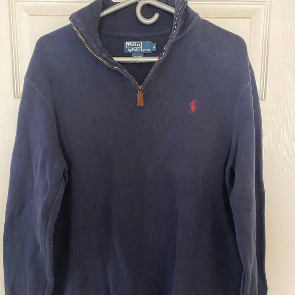 Men’s Polo Quarter Zip Sweater Sz Medium - cotton